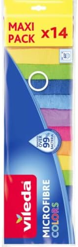 Vileda Colors Microfibre Cleaning Cloths for Wet and Dry Use, 100% Microfibre, 30 x 30 cm, Multicoloured, Pack of 14 by Vileda