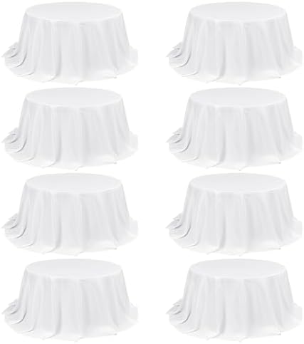 8 Pack White Round Tablecloths, Diameter of 132 inch by FXKS