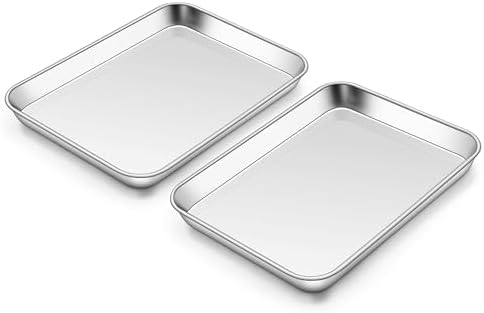 Homikit 10x8 Inch Small Stainless Steel Baking Sheet Set of 2, Non Toxic | Non Stick Cookie Sheets for Baking, Metal Toaster Oven Trays, Flat Bacon Pans, Rustproof, Dishwasher Safe, Mirror Finished by Homikit