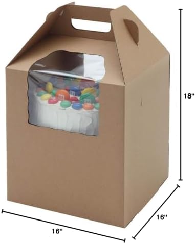 W Packaging Plain Tall Kraft/Kraft Cake-Carrier Box 16" x 16" x 18" High with Window - 10 Pieces - Image 4