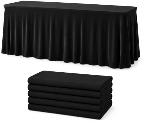 Your Magic Moment Black Tablecloth 6 PC Set 6 FT Rectangle Table Cover Set for 6 Foot Tables Black Spandex Table Skirts Party Anniversary Catering by YourMagicMoment