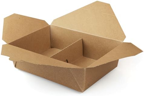 FC Meyer MeyerPak #3 w/ 2-Cell Wing Divider Combo Pack, Leak & Grease Resistant Take Out Boxes, Disposable To Go Food Containers, 7 3⁄4” x 5 1⁄2” x 2 1⁄2“, Kraft, Pack of 50 by FCMeyerPackagingLLC