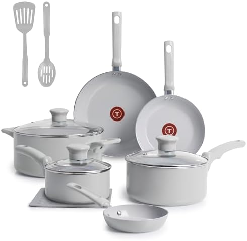 T-Fal Refresh Ceramic Nonstick Pots and Pans Set, 12-Piece, Moon Grey by T-falbrand