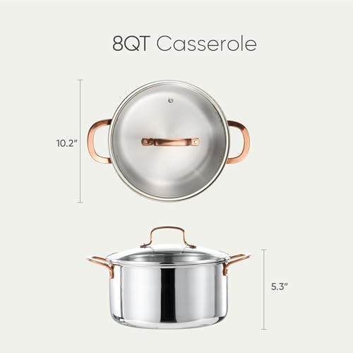 CAROTE 8 Qt Tri-Ply Stainless Steel Stockpot, Non-Toxic Stock Pot with Lid, Soup Pot for Pasta, Even Heating, Oven Safe, Induction, Ceramic and Gas Cooktops Compatible, Sliver, Mothers Day Gifts - Image 2