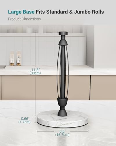Paper Towel Holder Countertop, Marble Base, Glossy Black, One-Hand Tear - Image 7