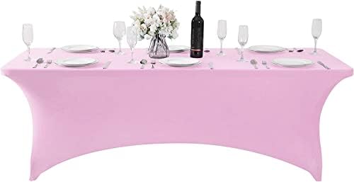 MDS® Pack of 15 Spandex Tablecloth 4FT Tight Fitted Stretch Table Cover – Washable Wrinkle-Free Reusable Elastic Patio Tablecloth for Wedding, Party, Banquet, Trade Show, Event Décor - Pink - Image 2