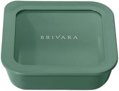 Glass Food Storage Container with Lid, 2.5-Cup Small Square | Microwave-Safe Airtight Lid, Oven-Safe Ceramic-Coated Glass | Zero Plastic, No PFAS/PFOA/BPA, Reusable [Pine] by BrivaraHome