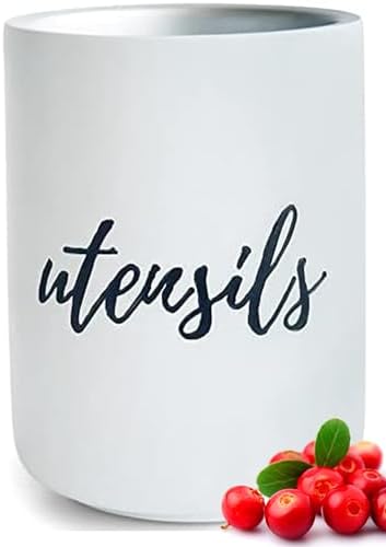 STYLED SETTINGS White Utensil Holder for Countertop, White & Silver | Rustic Farmhouse Organizer for Extra Large Utensils, Heavy and Durable Utensil Holder for Farmhouse by STYLEDSETTINGS