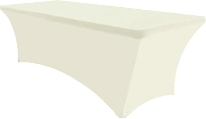 MDS® Pack of 2 Spandex Tablecloth 8FT Tight Fitted Stretch Table Cover – Washable Wrinkle-Free Reusable Elastic Patio Tablecloth for Wedding, Party, Banquet, Trade Show, Event Décor - Ivory by MDS