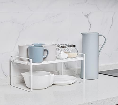 Shantton Cabinet Shelf Organizer, Pantry Shelf Rack, White 16x8.3x7.3 | 2-Pack Stackable Metal Riser Holds 40LBS with Non-Slip Feet for Kitchen Pantry Bathroom Countertop Freezer Cupboard - Image 2