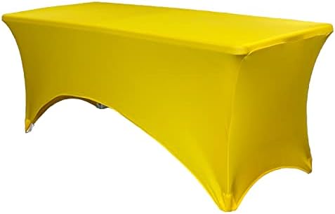 YOUR CHAIR COVERS - 4ft Yellow Rectangular Spandex Table Covers Fitted Tablecloth Wedding Event Patio Decorations Elastic Fabric Stretch for Folding Table by YourChairCovers
