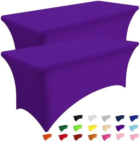 Smiry 2 Pack Spandex Table Cloth 8FT, Elastic Fitted Purple Tablecloth by Smiry
