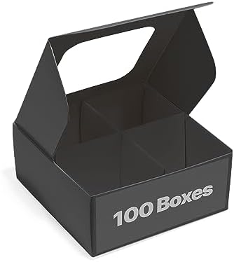100 pcs Black Mini Truffle Box for 4 Treats with Window and Dividers, Bakery Boxes, 3.5 x 3.5 x 1.57 Inches VERY SMALL Baking Boxes for 4 Treats, Square Truffles Box for Gift Giving by ModsyBaking