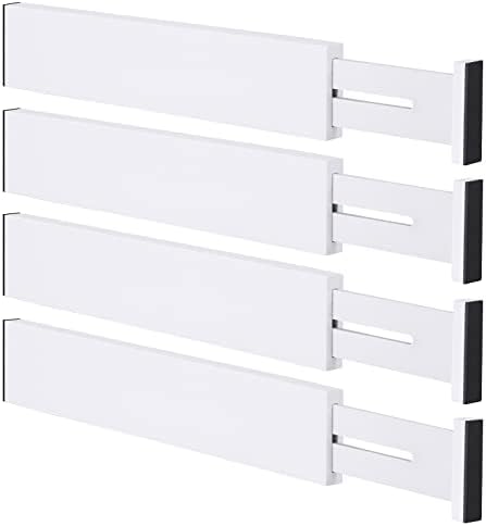 Bamboo Drawer Dividers, Adjustable Drawer Organizers, Fits 12.6–16" Drawers | 2.5" High, 4 Pack Expandable Drawer Separators for Kitchen, Nursery, Dressers & Office Storage, White by Ryqtop
