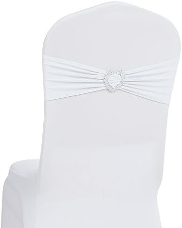 Pack of 120 Spandex Chair Sashes Bows Stretch Chair Cover Band with Buckle Slider Universal Elastic Chair Ties for Wedding Banquet Party Event Decoration (White) by Howhic
