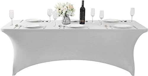MDS® Pack of 5 Spandex Tablecloth 6FT Tight Fitted Stretch Table Cover – Washable Wrinkle-Free Reusable Elastic Patio Tablecloth for Wedding, Party, Banquet, Trade Show, Event Décor - Light Grey - Image 2