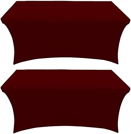 Banquet Tables Pro 6 ft Burgundy 2 Pack Stretch Tight Fit Spandex Rectangular Folding Tablecover for 30Wx72Lx30H Folding Patio Tables, Banquet,Party by BanquetTablesPro