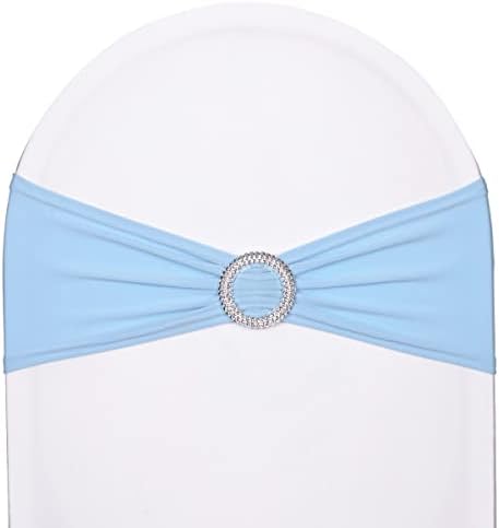 50pcs Stretch Spandex Chair Sashes for Baby Shower Wedding Chair Covers Party Banquet Decoration Elastic Chair Bands for Event(Light Blue) by SweetEasy