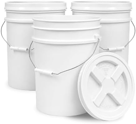 ePackageSupply 5 Gallon Bucket - Food Grade w/Lid BPA-Free, White/White, 3 | Airtight Gamma Seal Screw-On Lid, Heavy-Duty 90 Mil HDPE Plastic, Food Safe and Durable Container, Bulk Storage, Made in USA by ePackageSupply