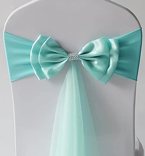 50Pcs Stretch Satin Chair Sashes Bows Chair Bands Decor for Hotel Wedding Reception Party Event Chair Cover Decoration Sky Blue - Image 2