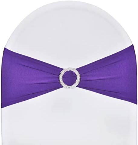 10pcs Stretch Spandex Chair Sashes for Wedding Party Banquet Decoration Elastic Bulk Chair Bands with Buckle Engagement Event Birthday Graduation Meeting (Purple) by SweetEasy