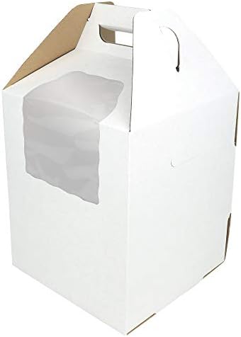 O'CREME Tall White/Kraft Cake-Carrier Box 12 Inch x 12 Inch x 14 Inch High with Window - Pack of 3 - Image 3