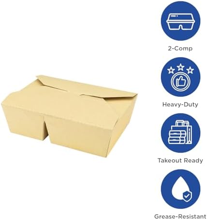 Karat Paper To Go Food Container [76 oz - 200 ct], 2-Compartment Leak-Resistant, Microwavable, Heavy-Duty Take Out Boxes | Grease Resistant & Stackable | #3 Kraft - Image 3