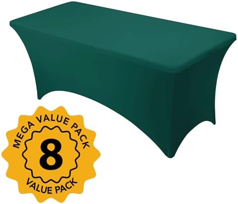 8-Pack Hunter Green Spandex Tablecloths for 6ft Rectangle Tables - Image 2