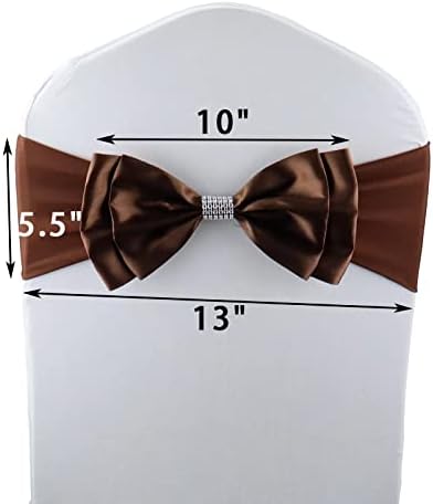 6 PCS Double Bows Stretch Chair Sashes, for Wedding Party Chair Cover Decoration, Spandex Stretch Chairs Bands (Pack of 6 Coffee) - Image 6