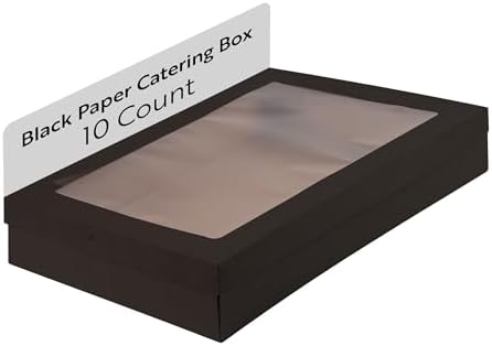 Restaurantware Cater Tek 22.2 x 10 x 3.2 Inch Baked Goods Boxes 10 Greaseproof Pastry Boxes - Window Lids Insert Tab Lock Black Paper Catering Boxes Easy Assembly For Charcuterie Or Cupcakes by Restaurantware