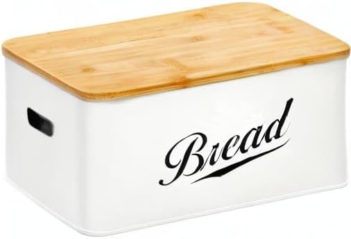 Modern Metal Bread Box with Bamboo Cutting Board Lid | Bread Storage Container for Kitchen Counter, Vintage Kitchen Decor Organizer - Image 10