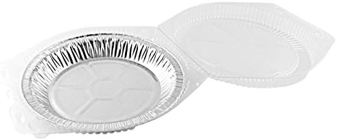 Pactogo 9" Aluminum Foil Pie Pans 1" Medium Deep - Made in USA Disposable Tins w/Clear Hinged Clamshell Container (Pack of 100 Sets) by PACTOGO