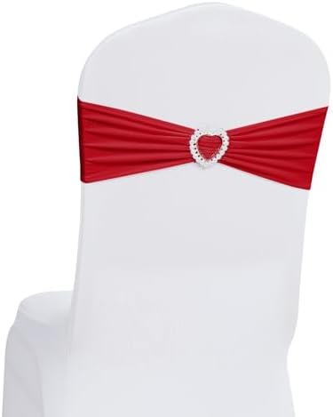 Pack of 30 Spandex Chair Sashes Bows Stretch Chair Cover Band with Buckle Slider Universal Elastic Chair Ties for Wedding Banquet Party Event Decoration (Ruby) by Howhic