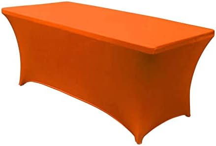 MDS® Pack of 5 Spandex Tablecloth 8FT Tight Fitted Stretch Table Cover – Washable Wrinkle-Free Reusable Elastic Patio Tablecloth for Wedding, Party, Banquet, Trade Show, Event Décor - Orange by MDS