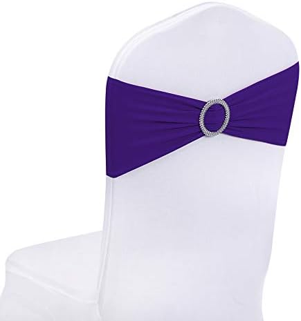 Peomeise 25pcs Purple Spandex Chair Sashes with Buckle Slider for Wedding, Party Decoration by Peomeise