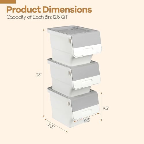 GIANTEX 3 Pack Plastic Stackable Storage Bins with Lids & Wheels, 12.5 QT - Image 5