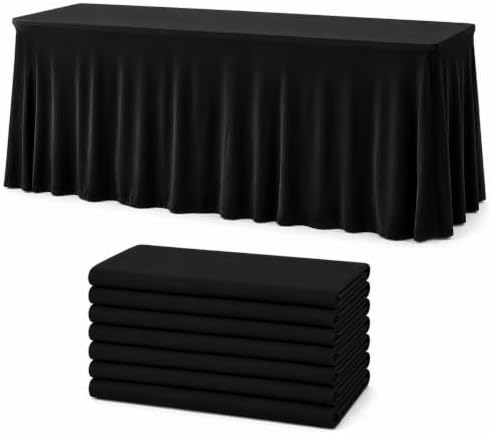 Your Magic Moment Black Table Skirt for 6 ft 8 Piece Rectangle Folding Tables - Spandex Table Covers for 6ft Rectangle Tables by YourMagicMoment