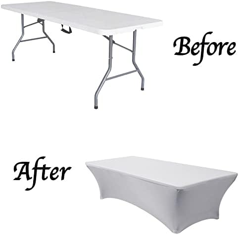 MDS® Pack of 15 Spandex Tablecloth 8FT Tight Fitted Stretch Table Cover – Washable Wrinkle-Free Reusable Elastic Patio Tablecloth for Wedding, Party, Banquet, Trade Show, Event Décor - Light Grey - Image 5
