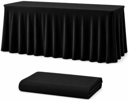 Your Magic Moment Black Table Skirt for 6 ft 1 Piece Rectangle Folding Tables - Spandex Table Covers for 6ft Rectangle Tables by YourMagicMoment