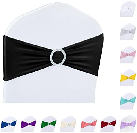 ManMengJi Black Chair Sashes, 50PCS Spandex Sashes Bows, Chair Cover Bands with Buckle Slider for Banquet, Party, Hotel Event Decorations - Image 5