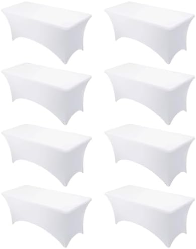 8-Pack Premium White Spandex Tablecloths for 6ft Rectangle Tables by DailySet