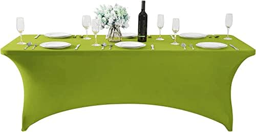 MDS® Pack of 12 Spandex Tablecloth 6FT Tight Fitted Stretch Table Cover – Washable Wrinkle-Free Reusable Elastic Patio Tablecloth for Wedding, Party, Banquet, Trade Show, Event Décor - Apple Green - Image 2