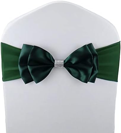 20 PCS Double Bows Stretch Chair Sashes, for Wedding Party Chair Cover Decoration, Spandex Stretch Chairs Bands (Pack of 20 Dark Green) by MYS+QiQi