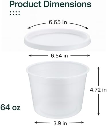 64oz [120 set] Heavy Duty Plastic Deli Container | BPA-Free Food Storage with Airtight Leak‑Proof Lids | Microwave, Freezer & Dishwasher Safe – Stackable, Bulk Reusable Soup & Meal Prep Tub - Image 3
