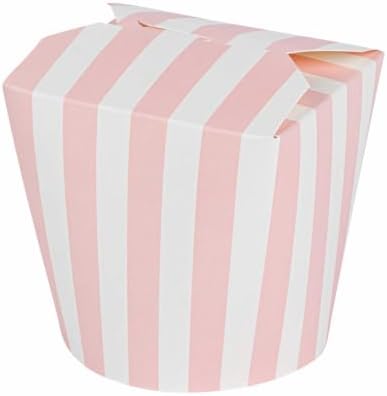 Restaurantware Bio Tek 4 x 3.4 x 3.7 Inch Food Containers, 200 Noodle Takeaway Boxes - Disposable, Striped, Pink And White Paper 26 Ounce Take Out Boxes, Round, For Hot Or Cold Foods - Image 2