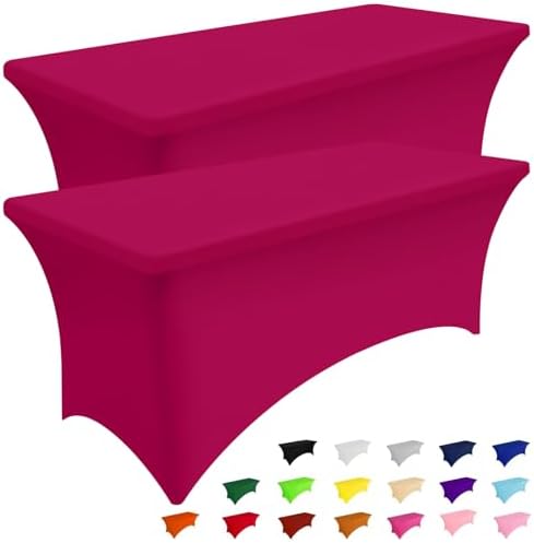 Smiry 2 Pack Spandex Table Cloth 5FT, Elastic Fitted Fuchsia Tablecloth by Smiry