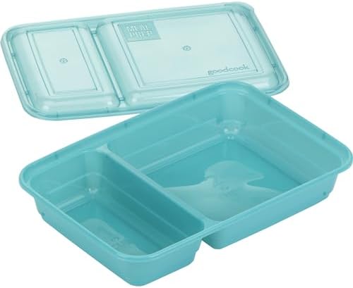 GoodCook Meal Prep Rectangle Two Compartment 60-Piece, Teal, Made without BPA (Pack of 4) - Image 2