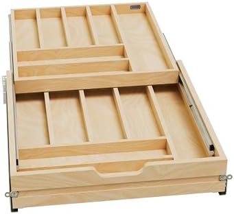 Rev-A-Shelf Maple Two-Tier Cutlery Replacement Drawer System w/BLUM Soft-Close for Face Frame Base Kitchen Cabinets, Kitchen Drawer Organizer, Min Opening Width of 21", 4WTCD-24HSC-1 by Rev-A-Shelf