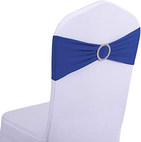 Peomeise 25pcs Royal Blue Spandex Chair Sashes with Buckle Slider for Wedding, Party Decoration by Peomeise