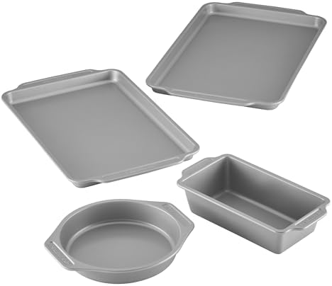 Farberware Steel Nonstick Baking, Includes Cookie, Loaf/Meatloaf, Cake Pan, 4 Piece Non Stick Bakeware Set, Gray by Farberware